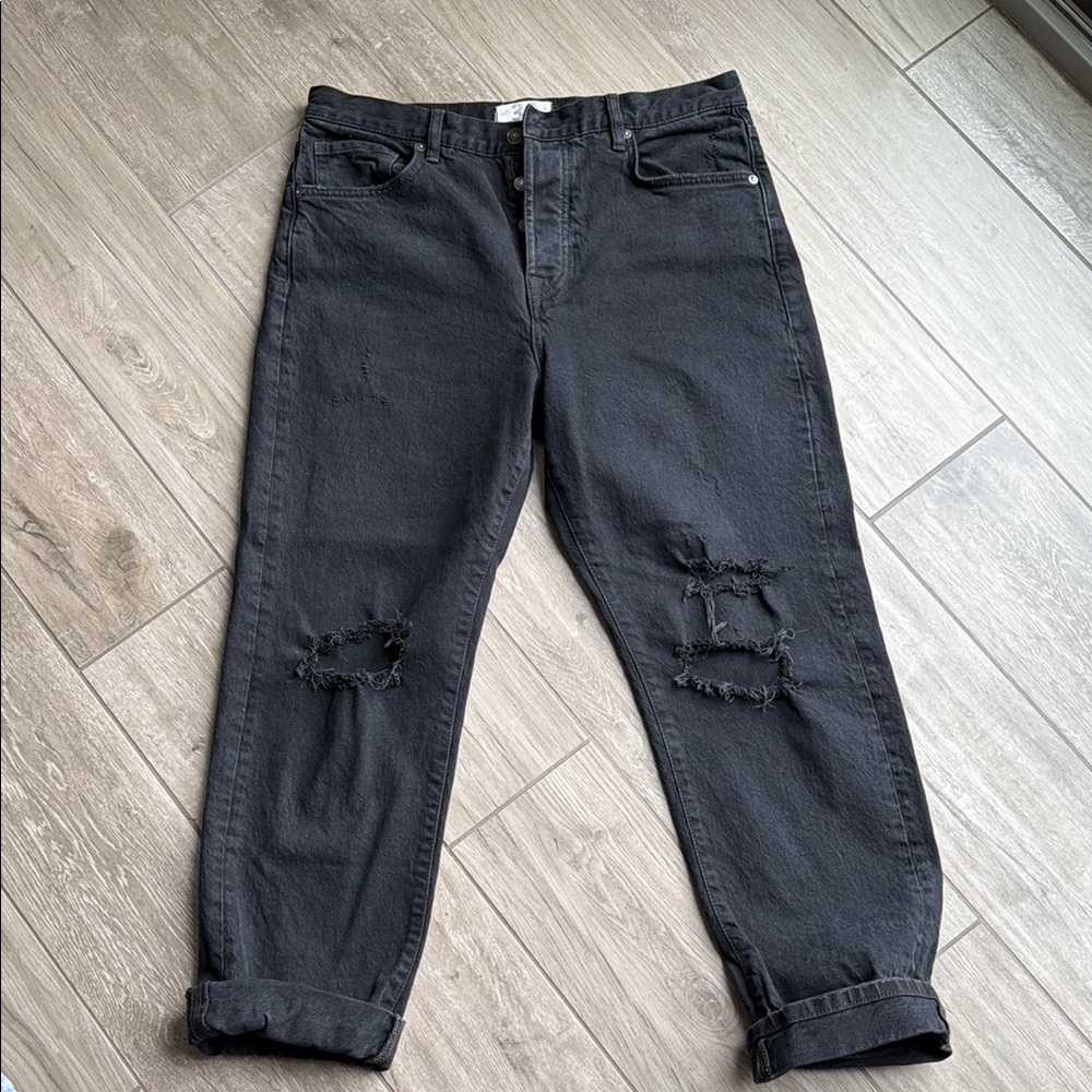 We The Free Black Straight Leg Distressed Jeans